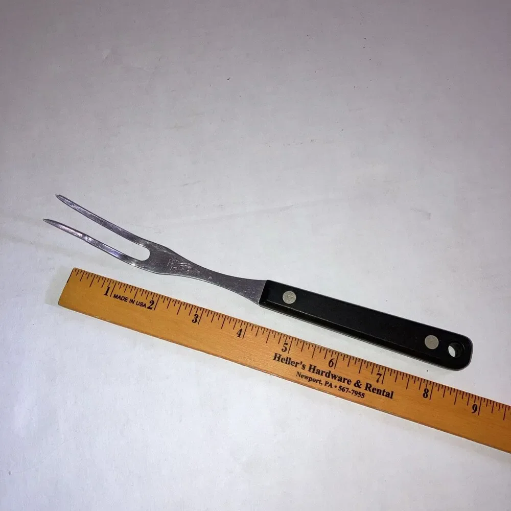 Vintage Flint Stainless Steel Carving Fork USA Black Handle Kitchen Utensil